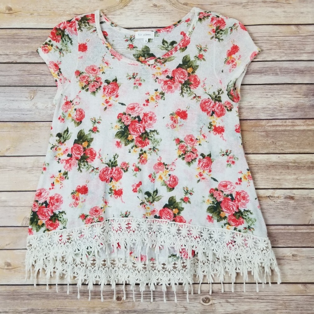 Blu Planet Floral Print with Lace Hem Small - Picture 5 of 7